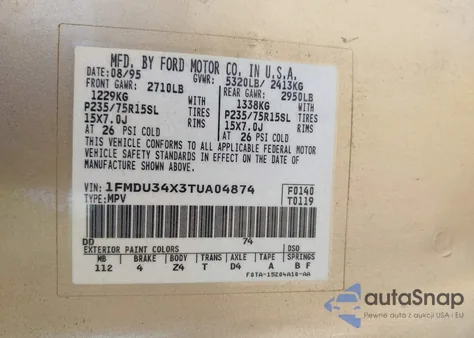 1996 Ford Explorer from USA, damaged, VIN 1FMDU34X3TUA04874